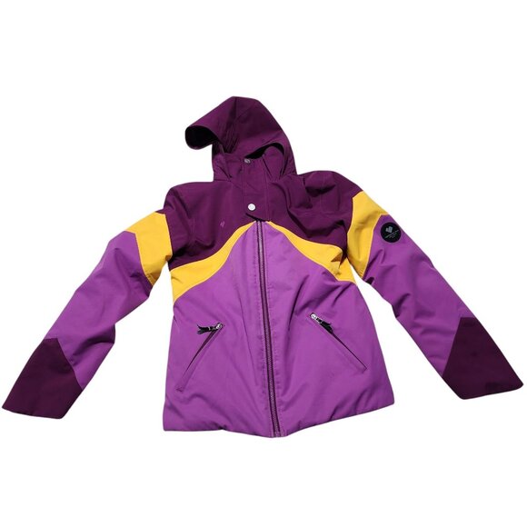 Obermeyer Teen XL 18 Purple & Yellow Ski Jacket Warm Hooded Winter‎ Coat READ - Picture 1 of 11